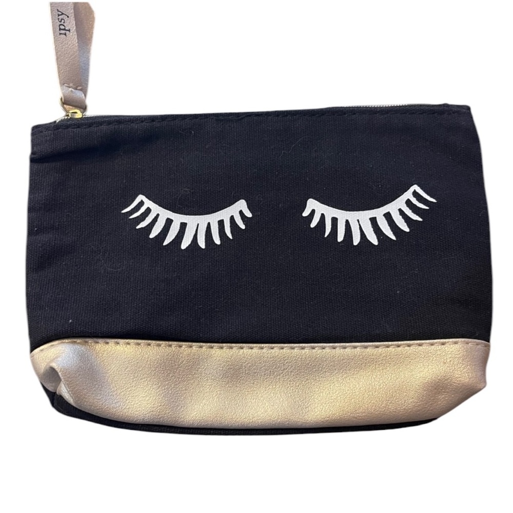 Ipsy Makeup Bag LASHES with Gold Zipper & Trim and Pink Interior